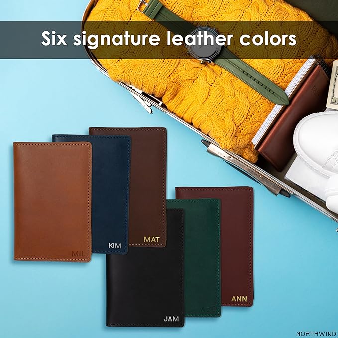 Northwind Personalized Leather Passport Holder for Travel – Custom Passport Cover and Wallet and Case with Card Slots and Cash Pocket, Premium Travel Accessory for Men and Women, Unique Custom Gift