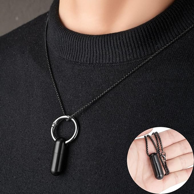 TISUR Keychain Pill Holder, Titanium Pill Case Small Pill Organizer Waterproof Pill Box, EDC Portable Pill Container Metal Tube for Travel Purse Outdoor