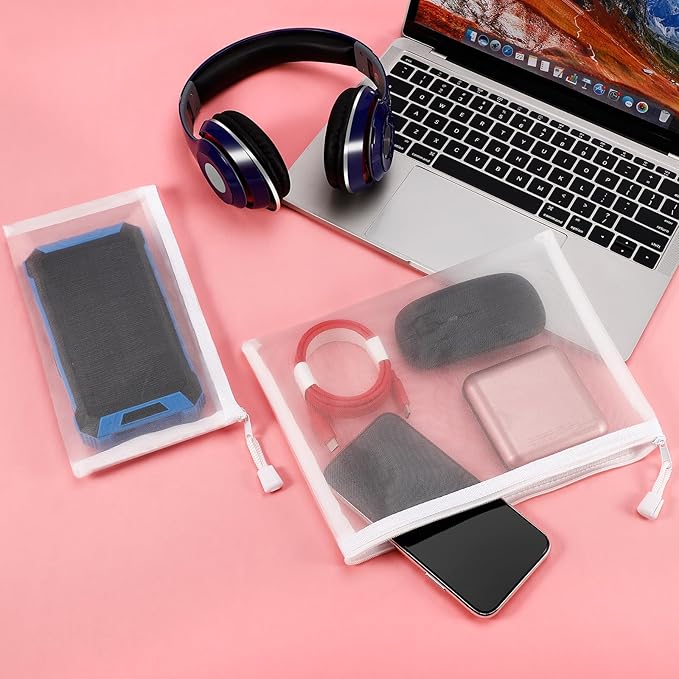 12 Pieces Zipper Nylon Mesh Pouch, Mesh Cosmetic Bags Makeup Bags Pencil Case, Multipurpose Travel Bags for Cosmetic School Office Supplies and Travel Accessories (White, A5)