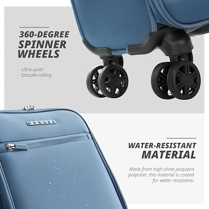 Verage Under Seat Luggage with Wheels, Softside Small Suitcase Spinner Carry On Luggage Bags for Airlines Airplanes Short Trip Men Women (Coast Blue, 14.5-Inch Plus Underseat)