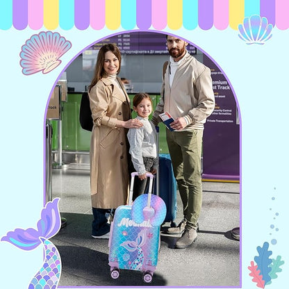 Cute Mermaid Kid’s Luggage Set 5 Piece Suitcase Set 16’’ Hardside Luggage with Spinner Wheels Girls Travel Rolling Luggage Carry on Luggage Airline Approved