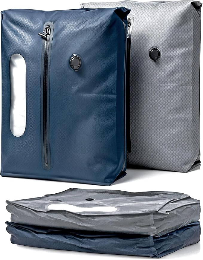 Vacuum Seal Bags for Clothing Travel - TSA Compliant Airless PacPro 48L, Carry-On Compression Packing Cubes for Luggage and Backpacks, Pump-free Air Valve (Large, Set of 2)