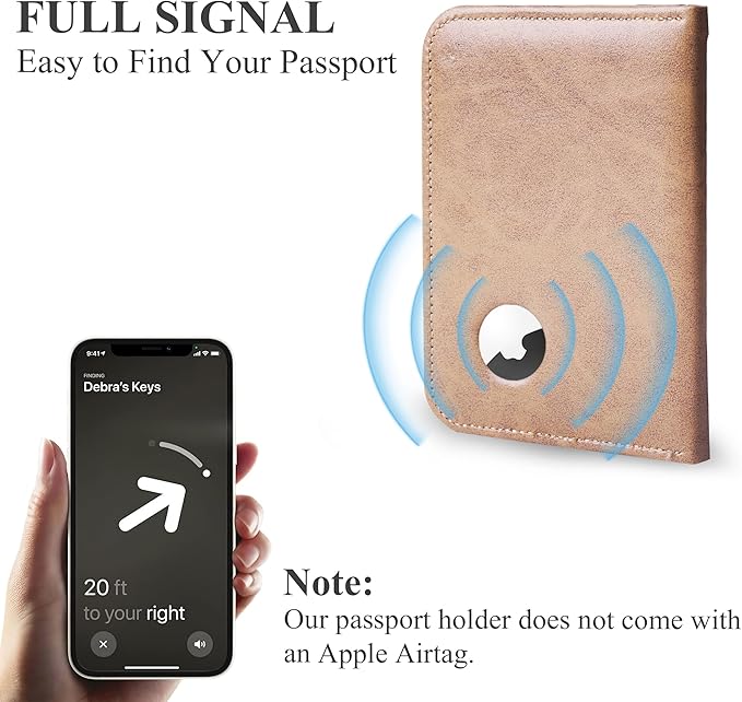 QIELIZI Passport Holder with Airtag Slot, Airtag Passport Wallet for Men Women, Slim Leather Passport Holder Case Family for Travel Anti-Lost(1-Yellow Grey)