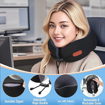 Travel Neck Pillow for Airplane, Ergonomic Design, Travel Pillow with Memory Foam, with 360-Degree Head Support, Adjustable Strapm, Secure Fit, for Flights, Car Rides, and Home Rest (Black)