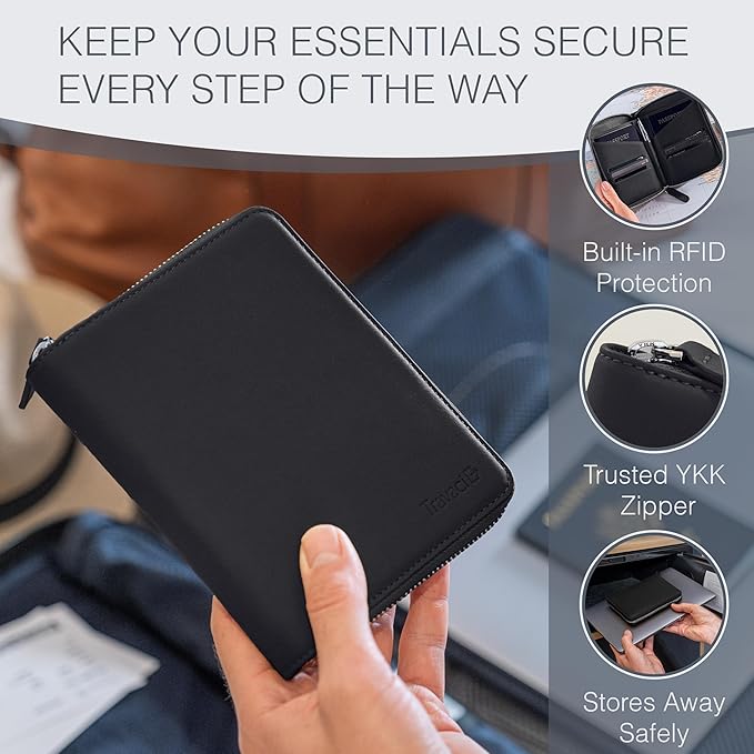 Full Grain Leather Passport Holder for 2 Passports - Dual Passport Holder and Travel Documents Organizer - RFID Travel Wallet for Couples - Black