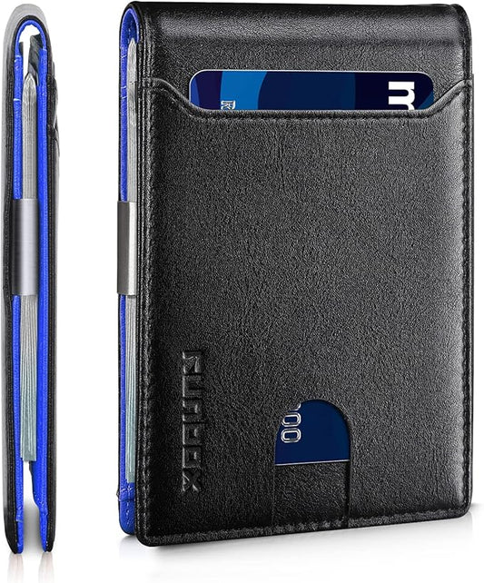 RUNBOX Slim Wallets for Men - Leather Money Clip Mens Wallet - RFID Blocking Front Pocket Bifold Wallet - Thin Credit Card Holder with Gift Box