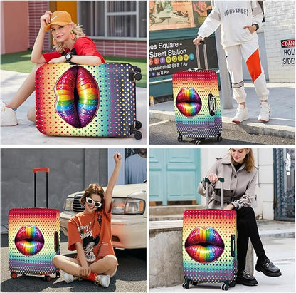ANNA QUEEN Pop Art Rainbow Lips Luggage Cover, Colorful Suitcase Protector with Bold Lip Design, Stretchable, Washable Travel Cover for 32-34 Inch Luggage, Fun & Fashionable Style