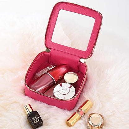 Aveniee Mini Clear Makeup Bag, Small Cosmetic Bags Travel Toiletry Pouch Organizer, TSA Approved Make up Case with Zipper, Car Bag for Essentials,Hotpink