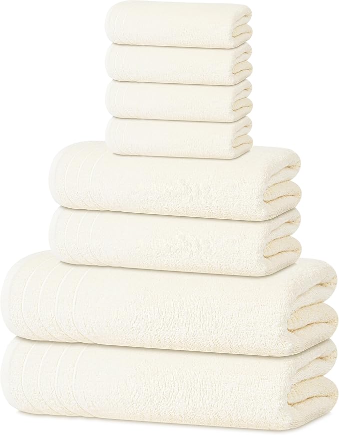 Tens Towels Pack of 8 Towels Set, 2 Extra Large Bath, 2 Hand, 4 Washcloths, 100% Cotton, Lighter Weight, Quicker to Dry, Super Absorbent, Perfect for Bathroom, Cream