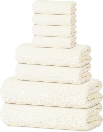 Tens Towels Pack of 8 Towels Set, 2 Extra Large Bath, 2 Hand, 4 Washcloths, 100% Cotton, Lighter Weight, Quicker to Dry, Super Absorbent, Perfect for Bathroom, Cream