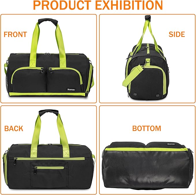 Kuston Sports Gym Bag with Shoes Compartment &Wet Pocket Gym Duffel Bag Overnight Bag for Men and Women