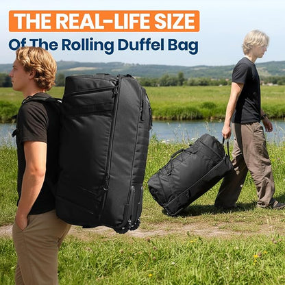 Fanwoli 85L 100L Large Rolling Duffle Bag with Shoes Compartment, 30’’ Expandable & Foldable Heavy Duty Water Resistant Travel Backpack, Convertible Foldable Duffel for Gym Camping Weekender
