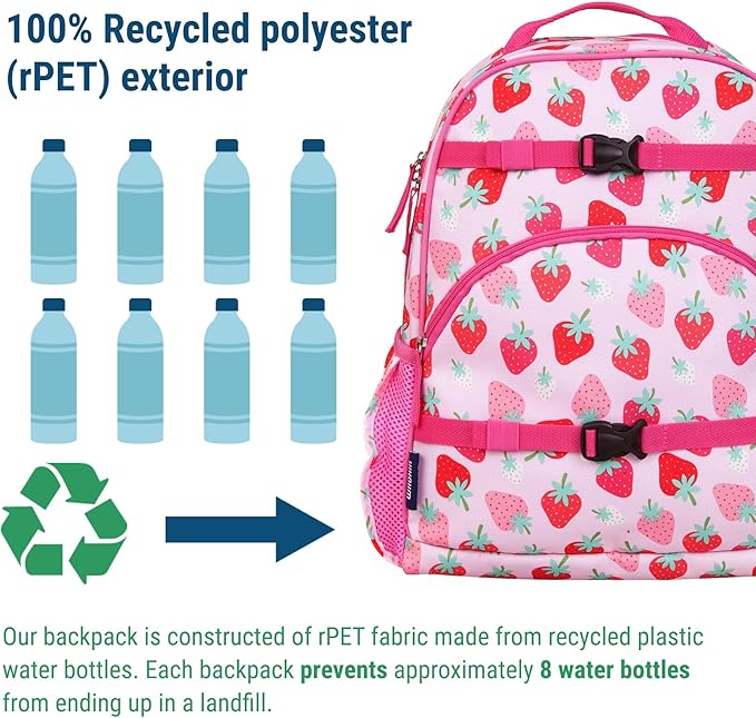 Wildkin ECO rPET 17-inch Large Backpack – Sustainable, Padded, Adjustable – Strawberry Patch