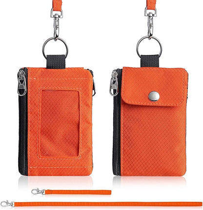 Minimalist Wallet For Mens Womens, Keychain RFID Blocking Zipper Small Wallet with ID Window 2 Lanyards,Water Resistant Travel Cash Card Coin Case Boys Girls