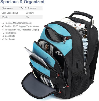 Boavan Laptop Backpack for men, 15.6 inch Laptop Bag with USB Port, Waterproof Travel Work Backpack Purse, Anti-Theft Teacher Nurse Doctor Casual Bookbags Office Business backpack，Sky Blue/Black