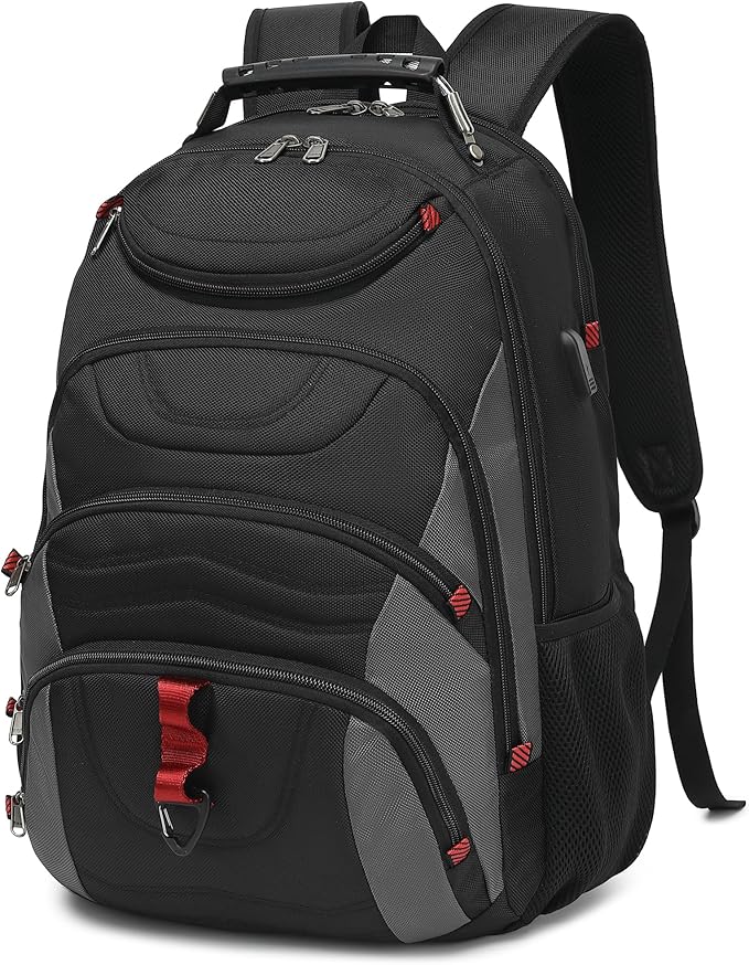 Boavan Laptop Backpack for men, 17.3 inch Laptop Bag with USB Port, Waterproof Travel Work Backpack Purse, Anti-Theft Teacher Nurse Doctor Casual Bookbags Office Business backpack，Black&Dark Grey