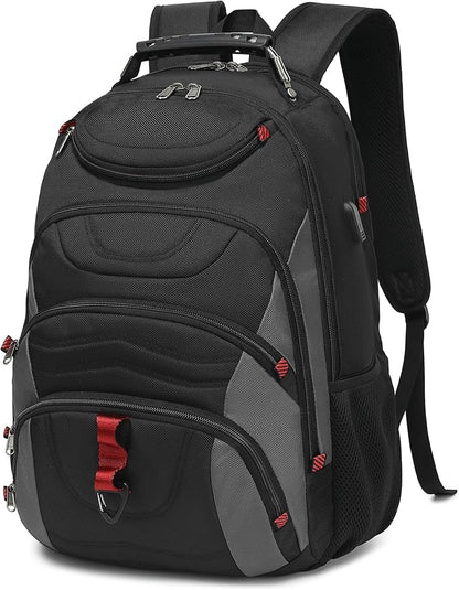 Boavan Laptop Backpack for men, 17.3 inch Laptop Bag with USB Port, Waterproof Travel Work Backpack Purse, Anti-Theft Teacher Nurse Doctor Casual Bookbags Office Business backpack，Black&Dark Grey