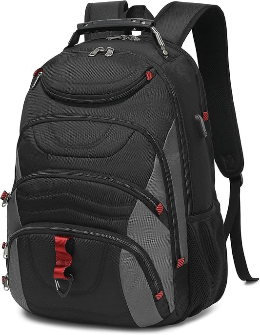 Boavan Laptop Backpack for men, 17.3 inch Laptop Bag with USB Port, Waterproof Travel Work Backpack Purse, Anti-Theft Teacher Nurse Doctor Casual Bookbags Office Business backpack，Black&Dark Grey