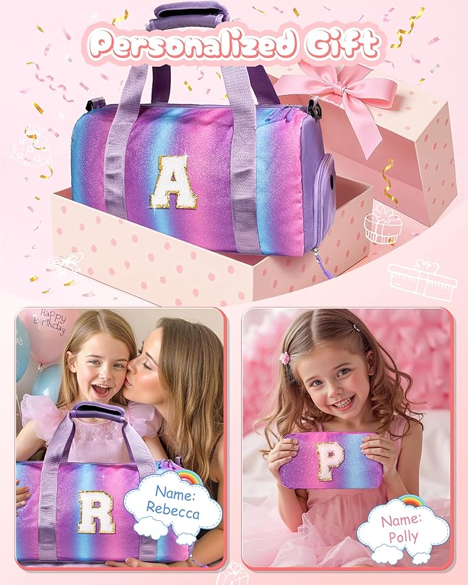 Customized Gifts for Daughter -Girl Gym Bag with Shoe Compartment, Kid Personalized Weekender Overnight Bags, Initial Travel Tote with Makeup Pouch, Sweet Girls Gift for Niece (Letter H)