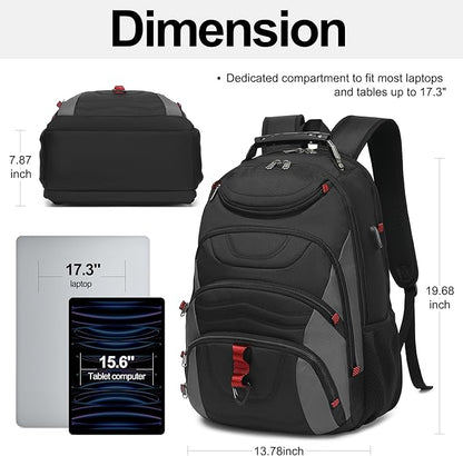 Boavan Laptop Backpack for men, 17.3 inch Laptop Bag with USB Port, Waterproof Travel Work Backpack Purse, Anti-Theft Teacher Nurse Doctor Casual Bookbags Office Business backpack，Black&Dark Grey