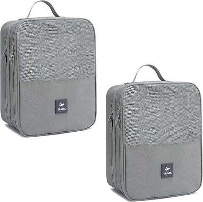 2 Layers Travel Shoe Bag, Portable Shoe Bags Hold 2 Pair Of Shoes, Water-Resistant Shoe Storage Pouch For Travel (Grey, 2 Pack)