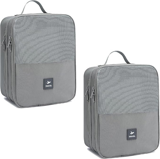 2 Layers Travel Shoe Bag, Portable Shoe Bags Hold 2 Pair Of Shoes, Water-Resistant Shoe Storage Pouch For Travel (Grey, 2 Pack)