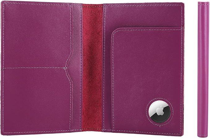 STAR VISTA Albatross Leather Travel Passport Holder, Minimalist Design, Calfskin Leather Case for Women and Men - Slim Passport Wallet, Bifold, RFID Blocking, with AirTag Holder, Violet