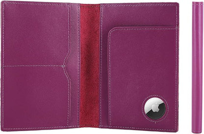 STAR VISTA Albatross Leather Travel Passport Holder, Minimalist Design, Calfskin Leather Case for Women and Men - Slim Passport Wallet, Bifold, RFID Blocking, with AirTag Holder, Violet
