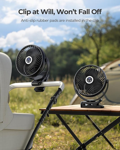 xasla 10000mAh Portable Clip On Fan With Light, 8 Inch Rechargeable Battery Operated Fan, 24H Long-last, Quiet Personal Camping Fan Digital Display, 3 Speed, 360° Rotate, for Gym Outdoor Travel