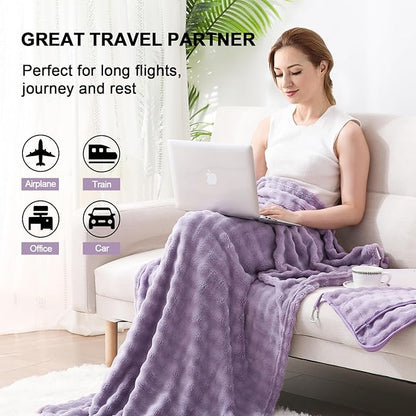 SOCHOW Travel Blanket for Airplane Train and Car, Soft Travel Blanket or Pillow 2 in 1 Compact with Portable Bag Pillowcase, Flight Blanket with Luggage Sleeve and Backpack Clip, Dusty Purple