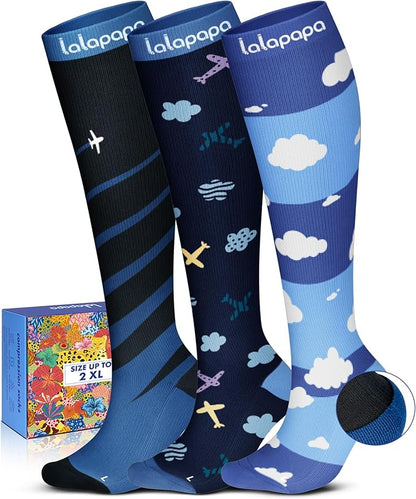 Cute Compression Socks for Women - 3 Pairs 20-30 mmHg Graduated Support Lightweight for Daily Wear Travel Nurse