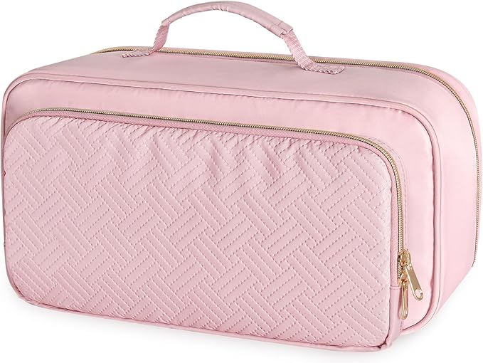 Fasrom Travel Makeup Bag for Women, Large Capacity Cosmetic & Toiletry Organizer Case, Make Up Storage Bags with Handle, Portable Pouch for Travel Essentials, Pink (Empty Bag Only)