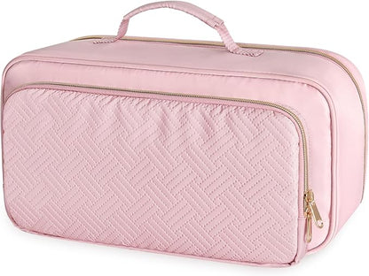 Fasrom Travel Makeup Bag for Women, Large Capacity Cosmetic & Toiletry Organizer Case, Make Up Storage Bags with Handle, Portable Pouch for Travel Essentials, Pink (Empty Bag Only)
