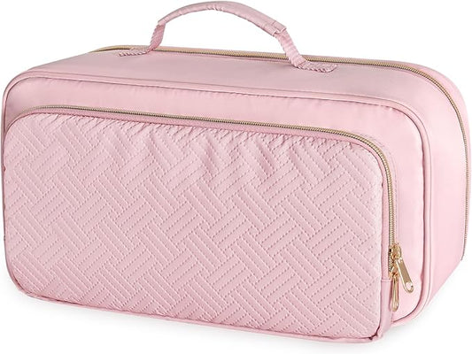 Fasrom Travel Makeup Bag for Women, Large Capacity Cosmetic & Toiletry Organizer Case, Make Up Storage Bags with Handle, Portable Pouch for Travel Essentials, Pink (Empty Bag Only)