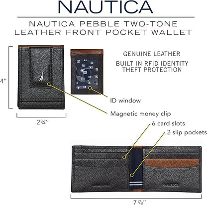 Nautica Men's Slim Wallet | Card Case | RFID Blocking | ID Window | Minimalist | Lightweight | Genuine Leather