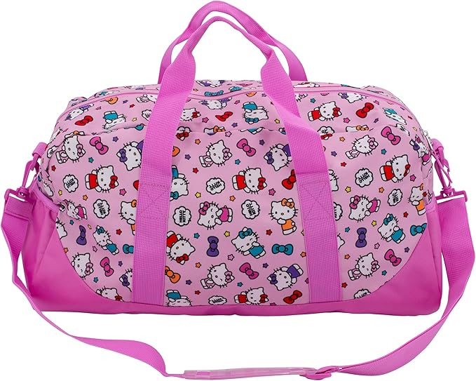 Hello Kitty Duffle Bag, 16” Travel Sleepover Bag for Girls, Weekender Bag, Pink Dance Bag