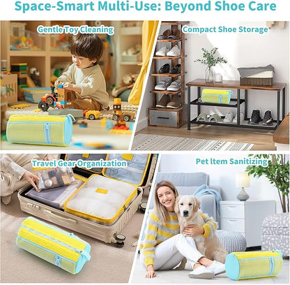 Shoe Washing Machine Bag: 2 pcs Shoe Bag for Washing Machine and dryer - Durable Zipper - 360° Deep Clean - Reusable laundry Bag for Sneaker/Slippers/Tennis/Runing Shoes & Insole(Yellow)