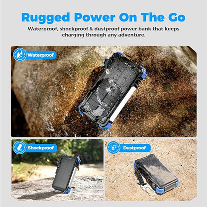 BLAVOR Solar Power Bank 20000mAh Built-in Cables, Wireless Charger for Apple Watch, 20W Fast Charging Battery Pack with USB C, Flashlight, Solar Charger for iPhone, iPad, iWatch, Samsung