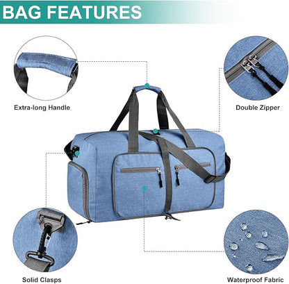 Dimayar 115L Travel Duffle Bag for Men Women - Foldable Duffel Bag with Shoes Compartment - Overnight Bags Waterproof & Tear Resistant(Blue)