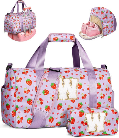 Tween Girls Gifts Trendy Stuff, Girl Gym Bag with Shoe Compartment, Preppy Thing for Kids, Personalized Weekender Overnight Bags with Makeup Pouch, Girly Gifts for Girl