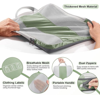 8 Set Compression Packing Cubes for Travel Essentials,Compressible Expandable Packing Cubes for Suitcase,OlarHike Luggage Organizer Bags for Travel,Handy Helper for Organizing Clothes(Matcha Green)