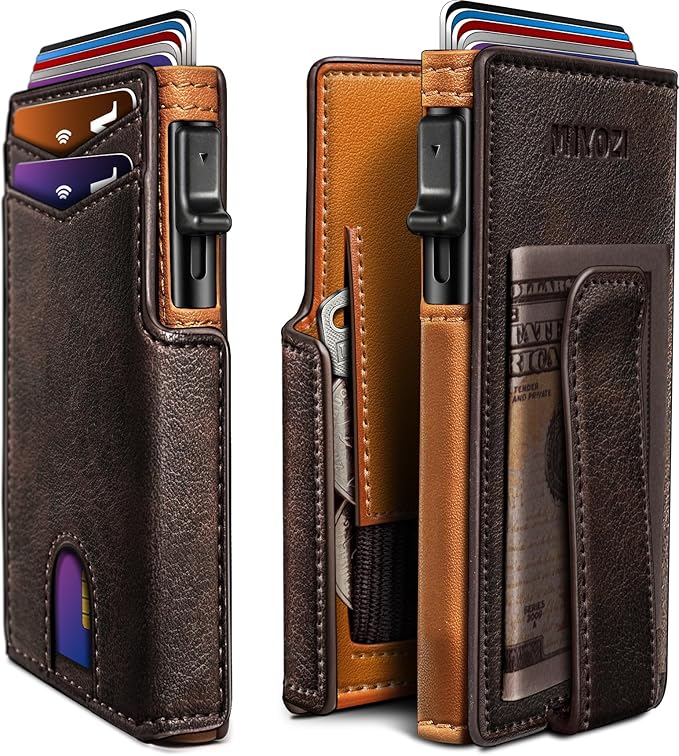 Wallet for Men with Money Clip Coins Pocket ID Window Gift Boxed,Slim Smart Front Pocket RFID Blocking Wallet Pop-up Card Holder in Magnetic Leather Flip 3.9"x 2.7"