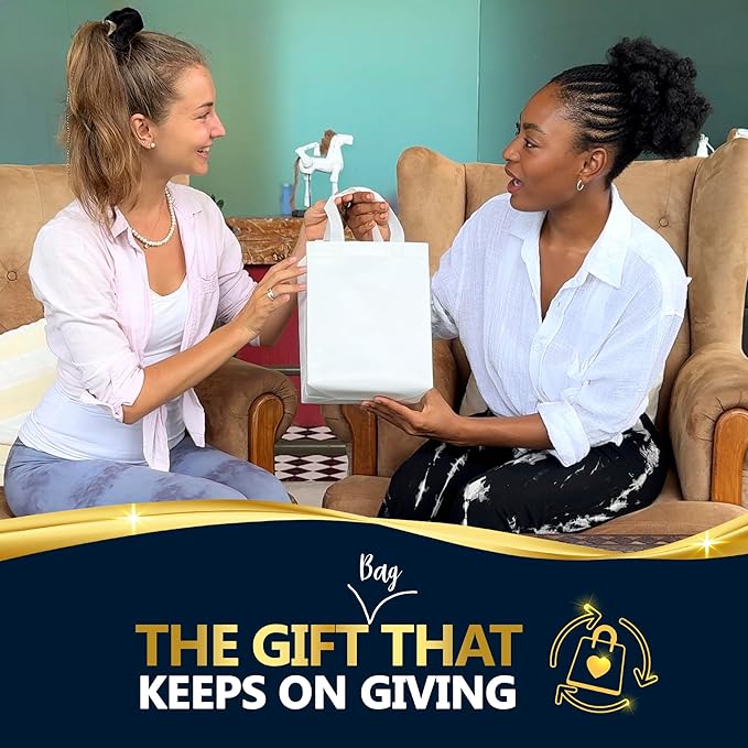 Nush Nush Set of 60 White Gift Bags Medium Size – Shiny Reusable White Gift Bags With Handles - Perfect Goody Bag for Wedding Favors, Holidays, Christmas, Birthday, Small Business, Events – 8Wx4Dx10H