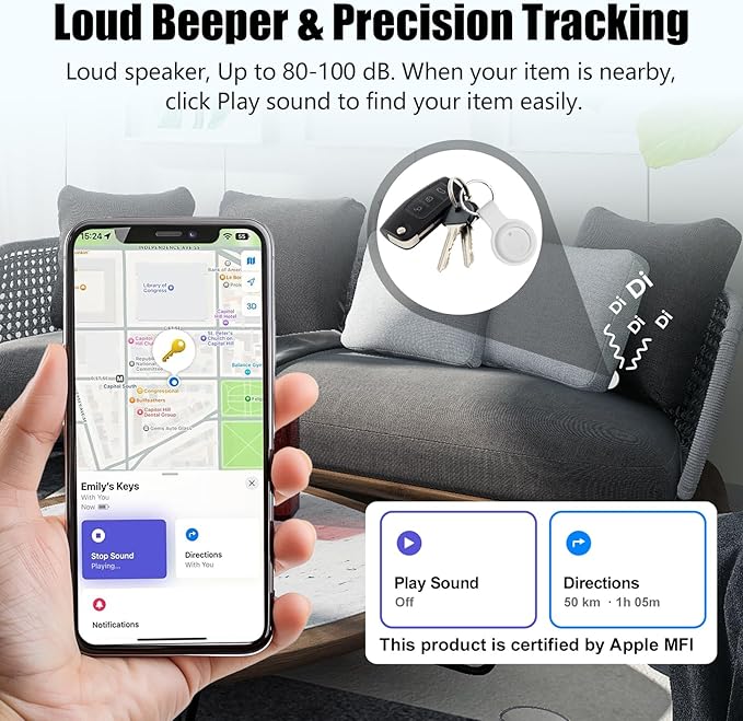 2 Pack Item Finder Works with Apple Find My (iOS Only), Bluetooth Tracker with Keychain & Case, Luggage Locator, Tracking Tags, Anti-Lost Device for Keys, Wallets, Bags, Pets (2 Pack-White)