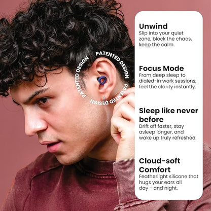 Zenz Unwind Ear Plugs for Sleeping Noise Reduction - Comfy Reusable Soft Silicone Earplugs for Focus, Study, Work - 8 Pair Eartips in XS/S/M/L - 27dB Hearing Protection with Storage Case - Lagoon navy
