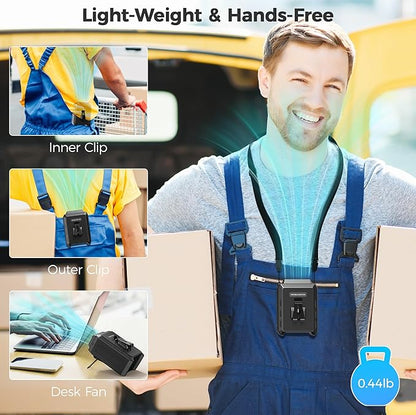 COMLIFE Portable Mini Waist Fan - Rechargeable Clip on Belt Wearable Body Fan, Max 20H Cooling,5 Speeds 16000RPM Turbo Hands-Free Under-Shirt Neck Fan for Outdoor Jobsite Camping Traveling