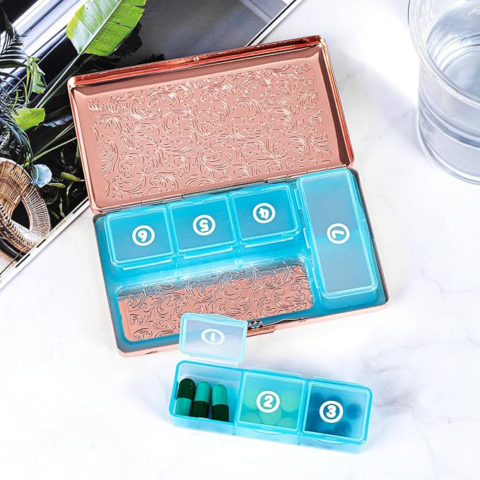 Pill Organizer, Pill Box 7 Day/Metal Travel Pill Case, BPA Free. (Pink)