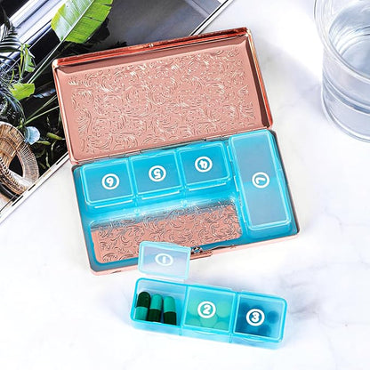 Pill Organizer, Pill Box 7 Day/Metal Travel Pill Case, BPA Free. (Pink)