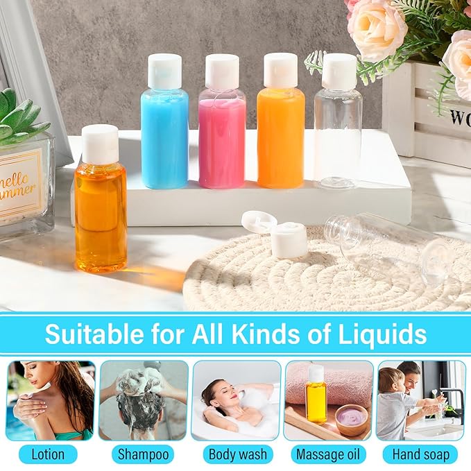 Mimorou 150 Pcs 1oz Travel Bottles Bulk for Toiletries Clear Small Travel Size Bottles Bulk Refillable Empty Containers for Shampoo Lotion Liquid Body Soap Cream Toiletries (White Cap)
