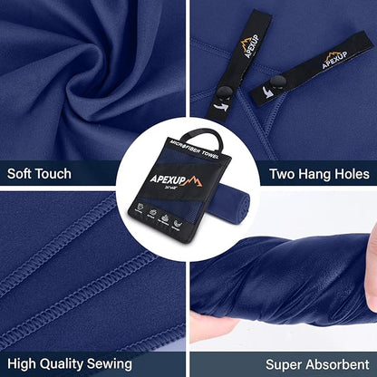 APEXUP Microfiber Travel Towel, Ultra Absorbent Quick Dry Towels, Lightweight Gym Sports Camping Towel for Workout, Yoga, Beach, Shower, Swimming (Combo, Navy Blue)